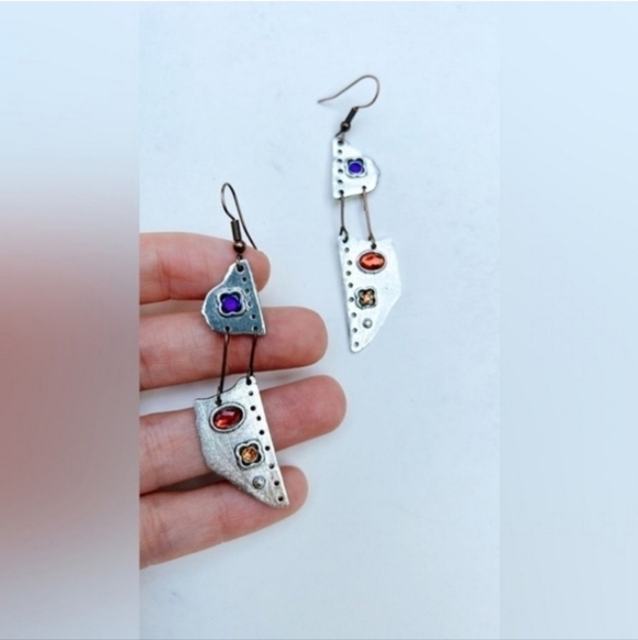 Free People Geo Dangle  Earrings  Silver   - Picture 4 of 5